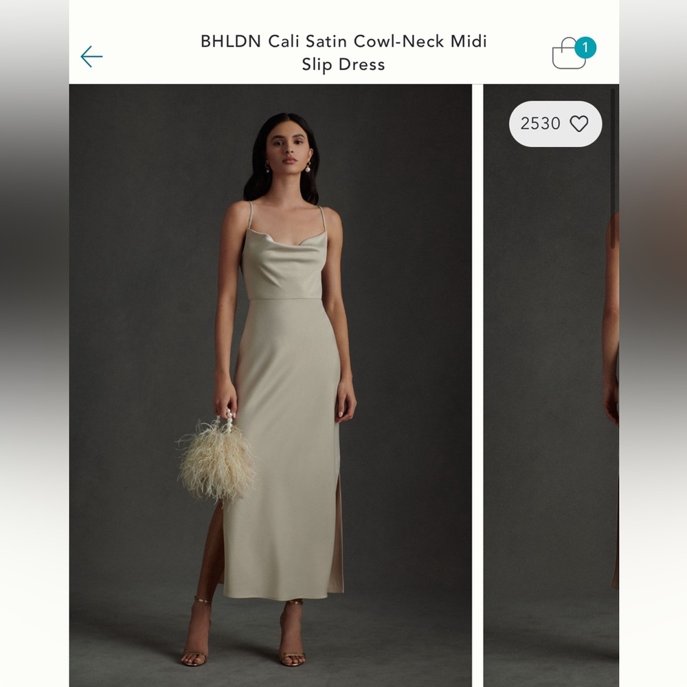 BHLDN NWT Cali satin cowl-neck midi slip dress